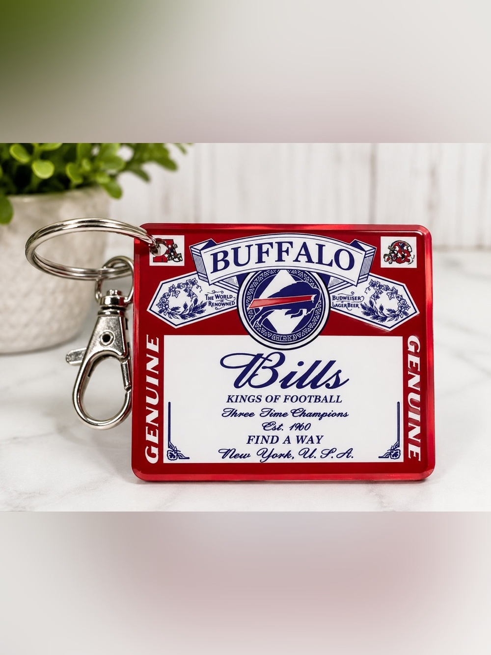 Buffalo David Bitton Red and White Bills Keychain